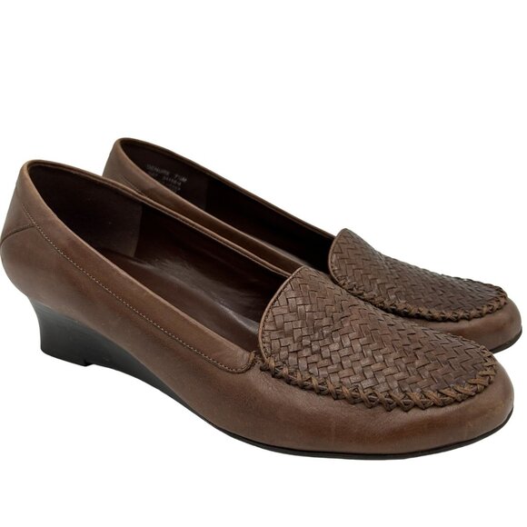 Naturalizer Womens Denure Woven Leather Loafers 7.5M Brown Slip-On Comfort Shoes - Picture 1 of 8